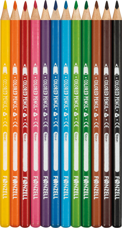 Fonzell Farbstifte-Set – 12 Farben, Dreikant, Mine Ø 3,3 mm, Zylinderetui