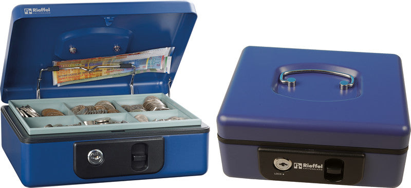 Rieffel Geldkassette – mit Schlüssel – 19,7 × 15,4 × 8,6 cm – Blau – Stahl