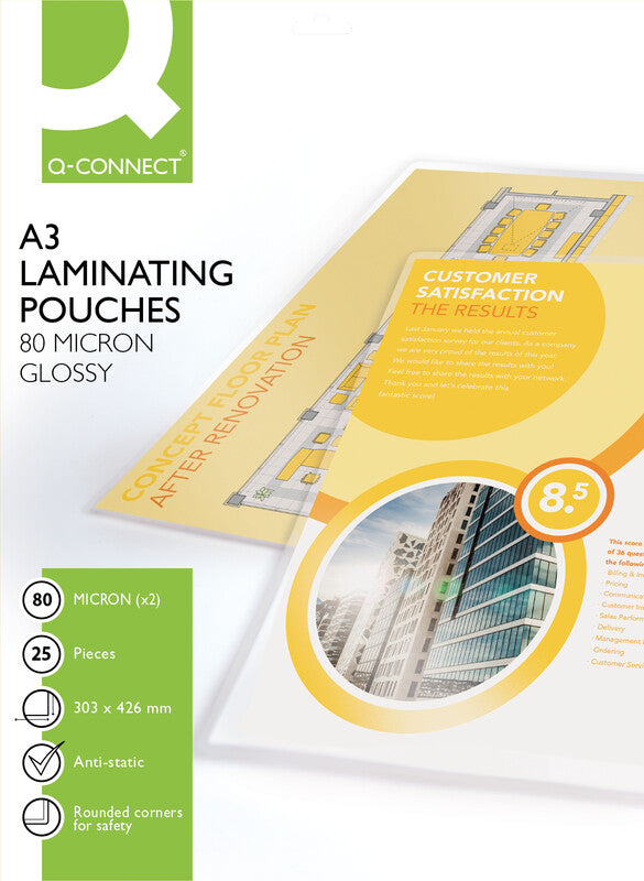 Q-CONNECT Laminierfolien A3, glänzend – 80 µm, 303 × 426 mm, 25 Stk.
