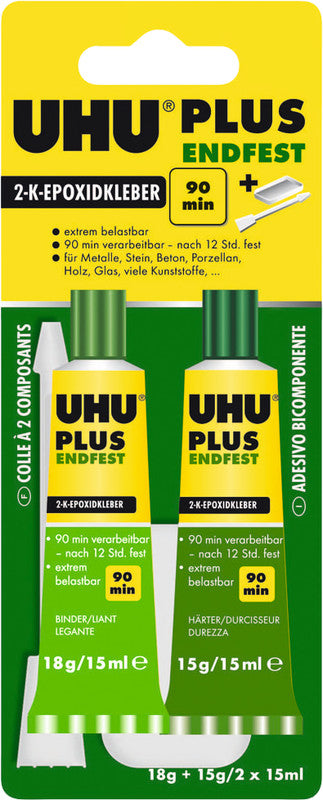 UHU 2K-Epoxidharzkleber Plus Endfest – extra stark, transparent, lösemittelfrei, für Metall, Keramik und mehr