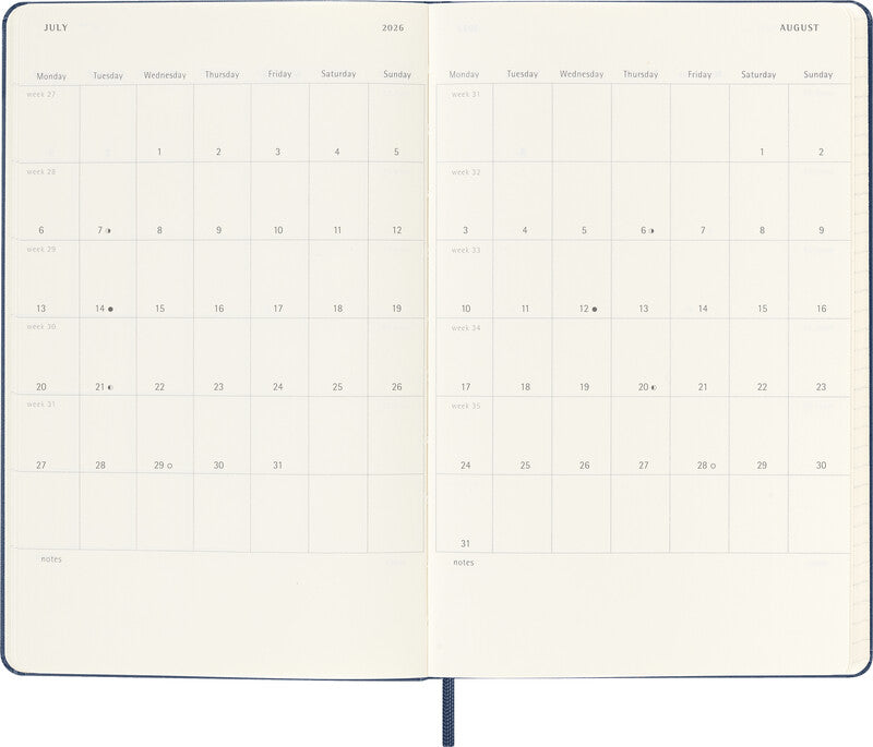Moleskine Schüleragenda – 1 Woche/1 Seite, gebunden, 13 × 21 cm, 18 Monate Juli–Dezember 2026/2027, Saphirblau, FSC