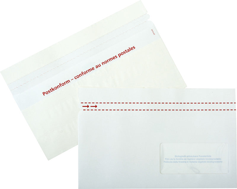 Elco Dokumententasche – C6/5 (229 × 114 mm), Fenster rechts, unbedruckt, weiss, selbstklebend – 250 Stück
