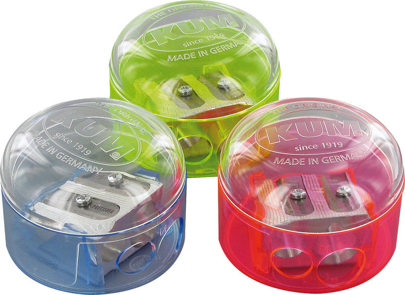 Kum Spitzer – manuell, 2-Loch, mit Behälter, für Blei- & Buntstifte Ø 8 und 11 mm, Kunststoff, assortiert