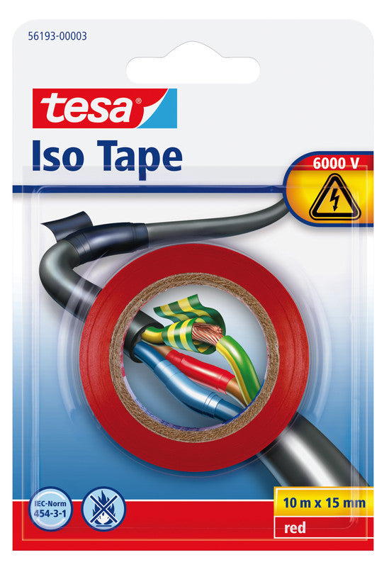 tesa Vinylband – 15 mm × 10 m, rot
