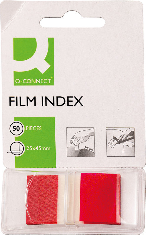 Connect Q-Connect Indexstreifen – 25×43 mm – Rot, 50 Stück, mit Dispenser, Kunststoff, recyclingfähig