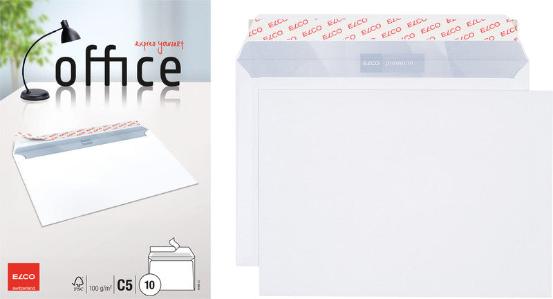 Elco Couvert C5, ohne Fenster, selbstklebend, hochweiss, 100 g/m², mit Innendruck – 10 Stk.