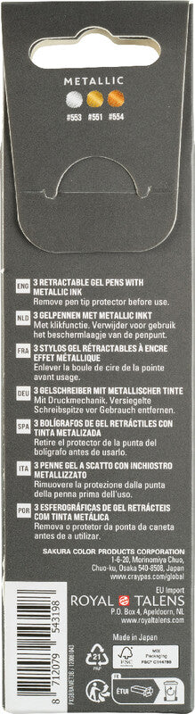 Sakura Gelly Metallic Clicker Gelschreiber 3er Set – 3 Farben, 0,5 mm, schnelltrocknend, Druckmechanik
