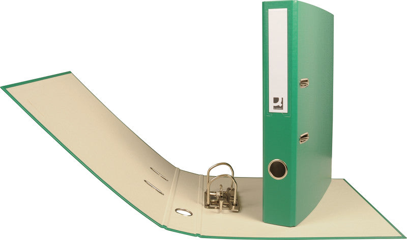 Q-connect Zeigebuch – A4 hoch – 2-Ring Hebelmechanik, Rücken 40 mm – Grün, Karton, mit Griffloch, FSC