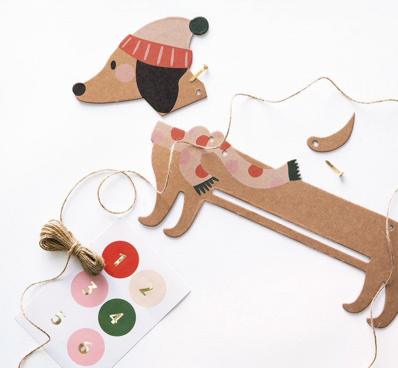 Folia Adventskalender-Set Dackel – 24 bedruckte Papiertüten – 350 × 250 × 25 mm