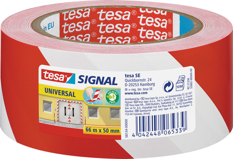 tesa Markierungsklebeband – permanent – rot/weiss – 50 mm × 66 m, Kunststoff