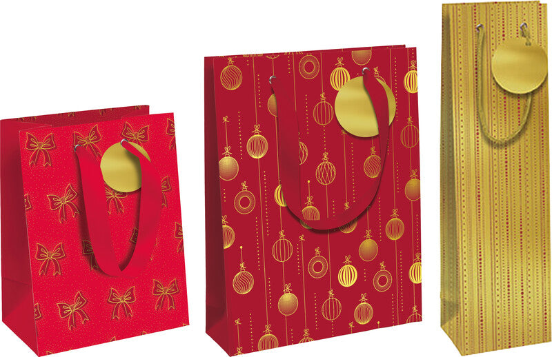 Clairefontaine Geschenktasche Scintillant Beschichtet Gold/Rot – 127 × 355 × 90 mm – Ripsband und Anhänger