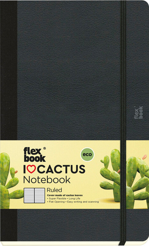 Flexbook Notizbuch – 130 × 210 mm – 192 Seiten – 100 g/m² – gebunden, Pflanzenleder, Gummiband, schwarz