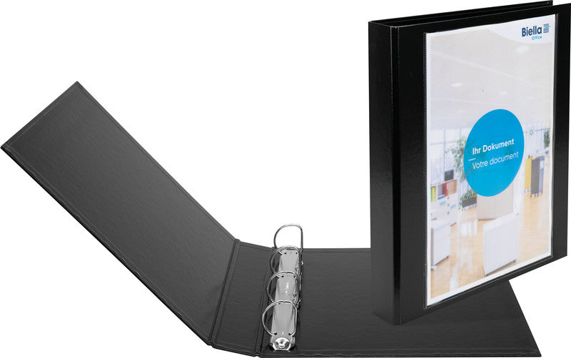 Biella Zeigebuch Creative XL #2 – A4 Hochformat – 4-Ring Bügelmechanik, Ø 35 mm – Schwarz, mit Sichttasche, FSC