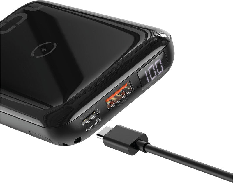 Baseus Powerbank 10000 mAh, 1× USB-C, 1× USB-A, kabelloses Laden, für Smartphones, Tablets, schwarz