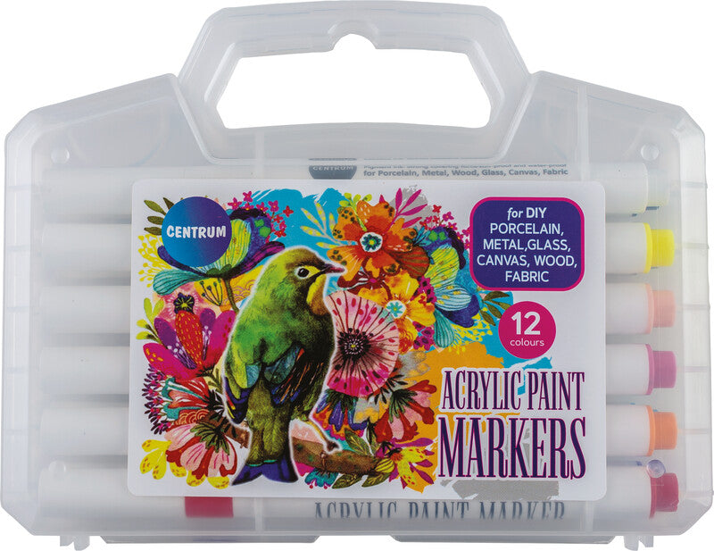 Centrum Acrylmarker – Rundspitze 1–3 mm – Mehrfarbig, 12er-Set – für Glas, Stein und Stoff