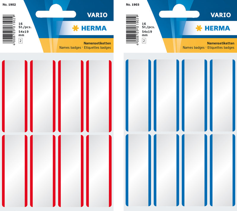 HERMA Vario Schuletiketten – Motiv Streifen Rot – 54 × 19 mm, Abgerundete Ecken, 16 Stück, 2 Bögen, Ablösbar