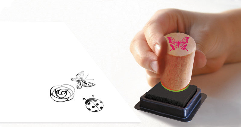 Aladine kids Aladine – Motivstempel – 15 Motive sortiert, Ø 20 mm, schwarzes Stempelkissen