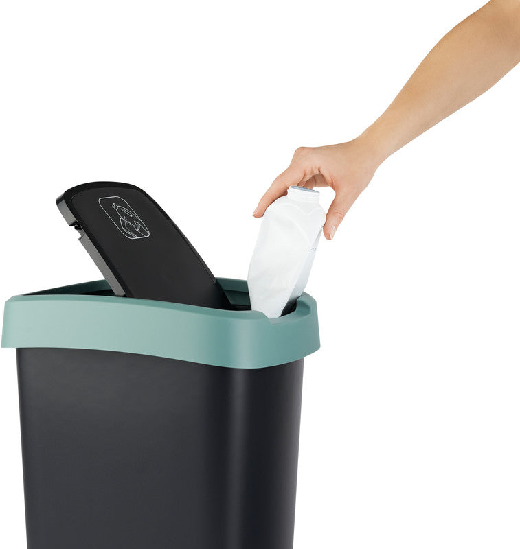 Rotho Abfallcontainer – 10 l – mit Deckel – Kunststoff, Mistelgrün – B × H × T 181 × 330 × 248 mm