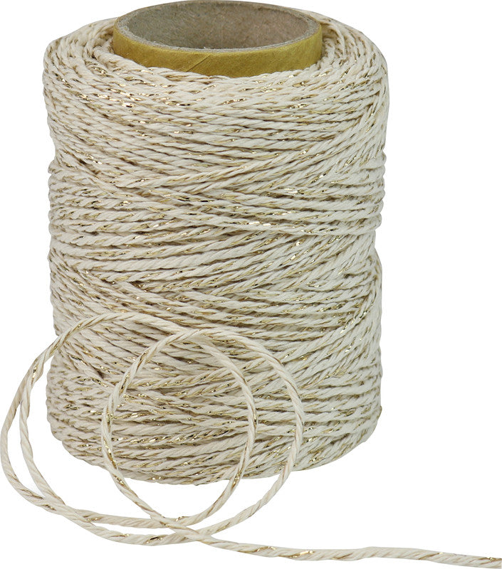 Präsent Kordel – 2 mm × 50 m, Baumwolle, Creme/Gold