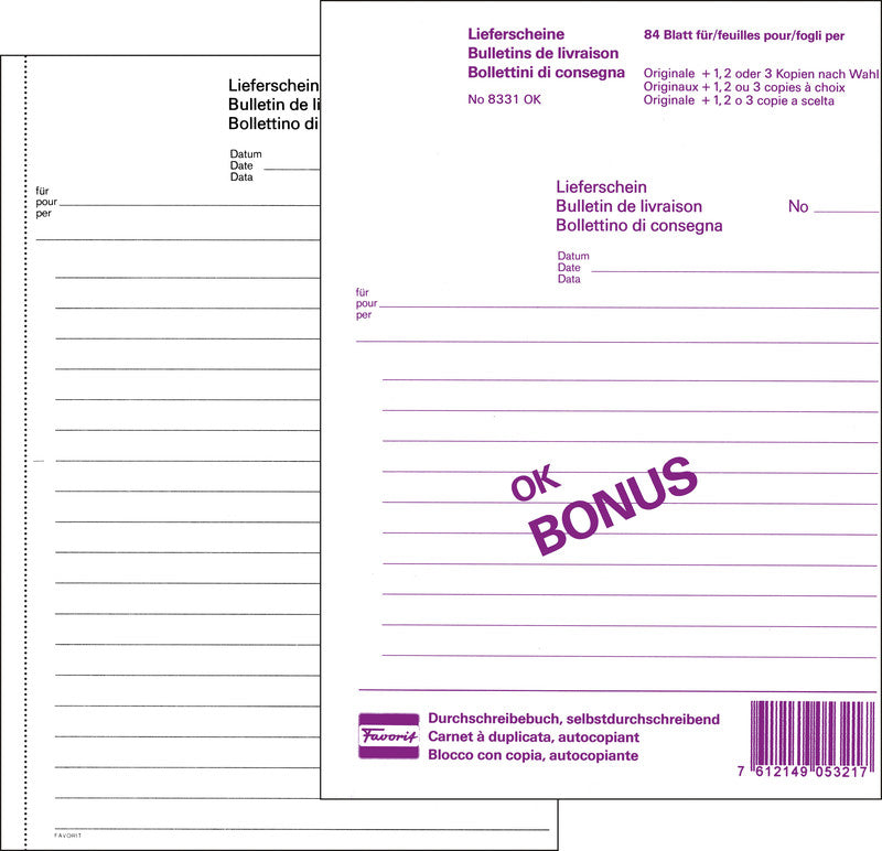 Favorit Formularblock – Lieferscheine, mehrsprachig, 84 Blatt, A5