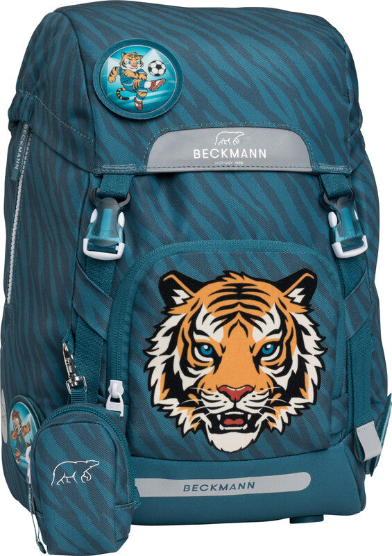Beckmann Classic 1st – Schulrucksack, Tiger Stars, 22 l, 24×37×25 cm, für Laptop bis 15", mit Wendetasche