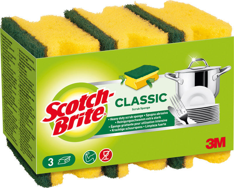 Scotch-Brite Universalschwamm Classic – Kunststoff, 9 × 4,5 × 7 cm, gelb, 3 Stk.