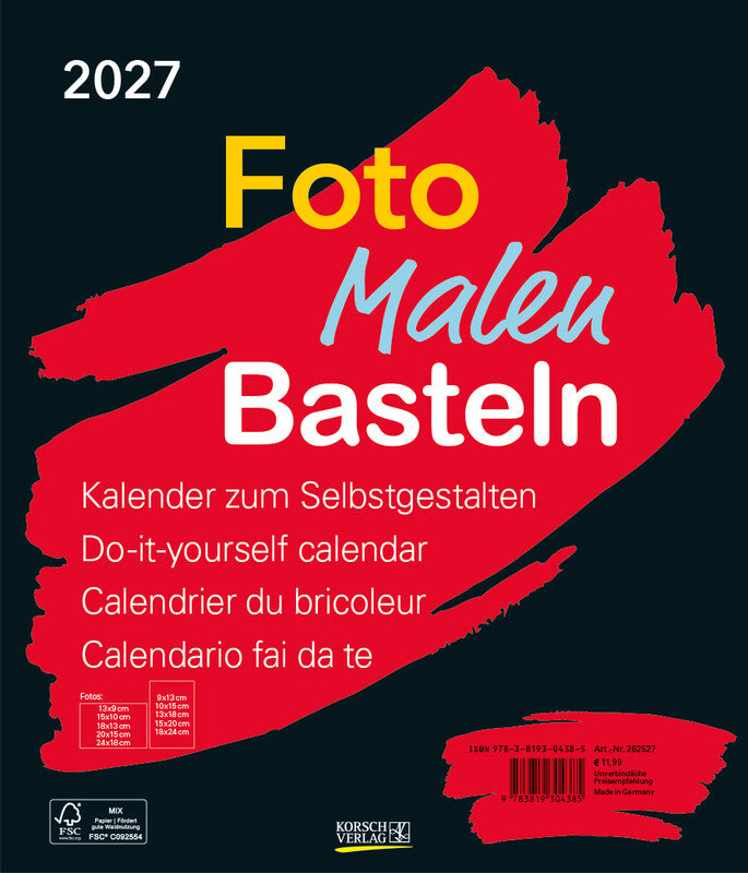 Korsch Bastelkalender 2027 – 30 × 35 cm – mit Tagesfeldern, mit Aufhänger