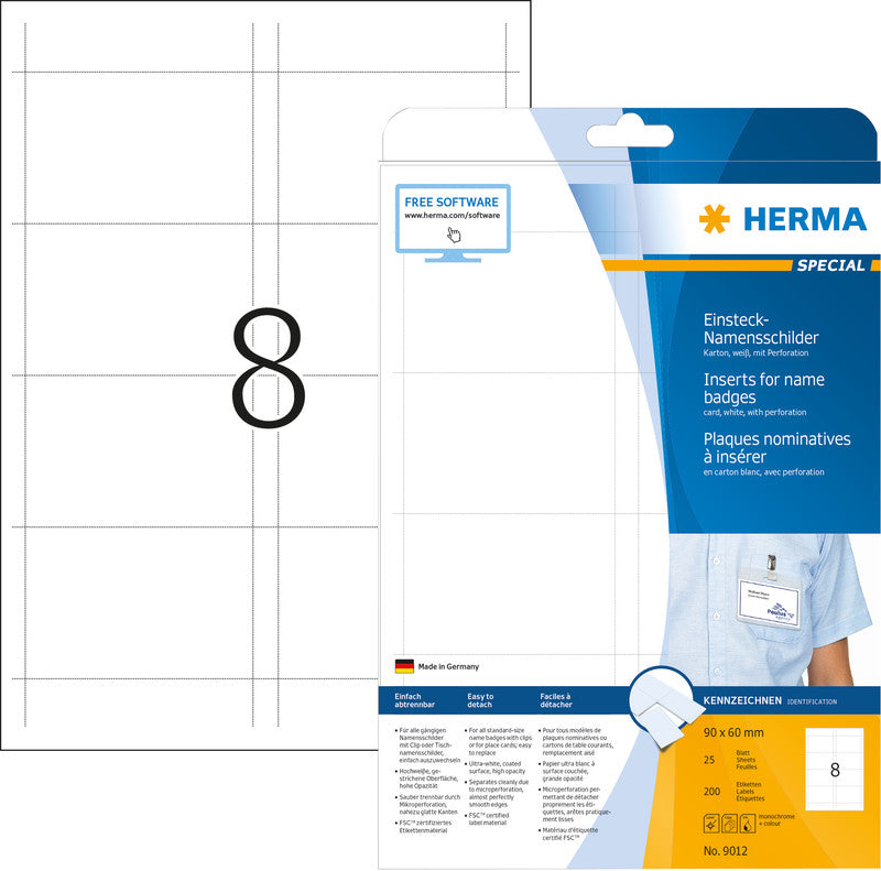 HERMA Druckkarten A4 (90 × 60 mm), 170 g/m², weiss, Papier – für Inkjet, Laser, Kopierer
