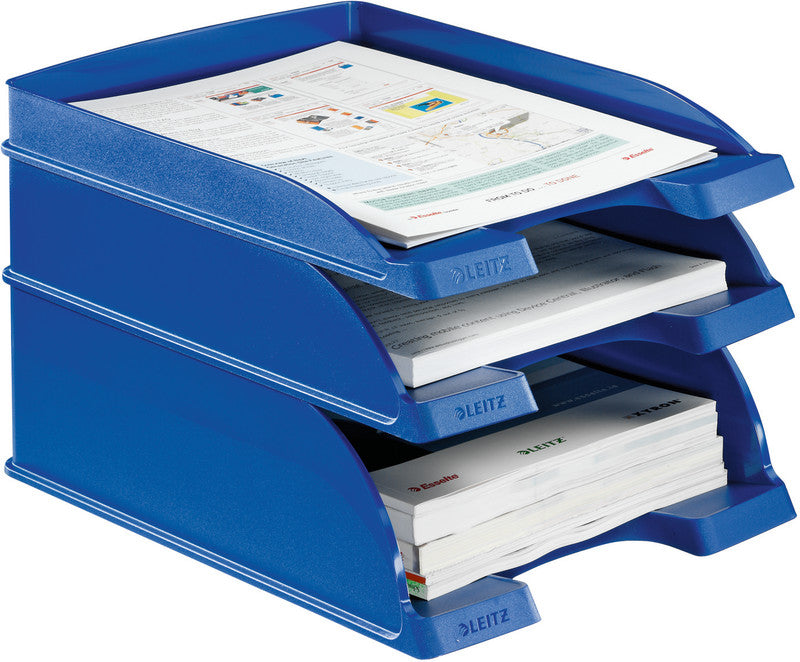 Leitz Briefkorb – mit Griffausschnitt, mit Beschriftungsfeld, matt, blau, B 255 × H 35 × T 357 mm, Serie Slim