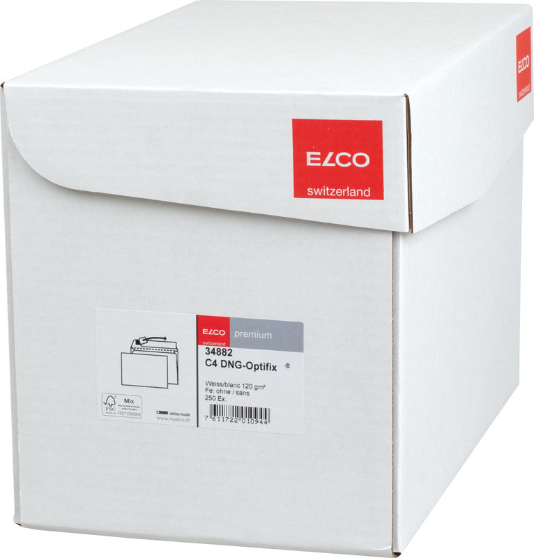 Elco Couvert C4, ohne Fenster, selbstklebend, hochweiss, 120 g/m², mit Innendruck – 250 Stk.
