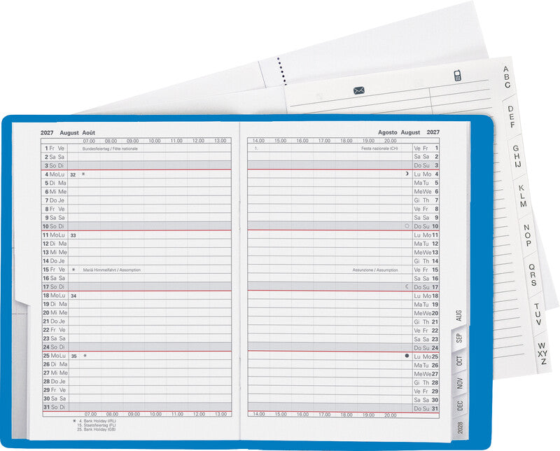 Biella Glasgow Agenda – 1 Monat/2 Seiten, geheftet, 10 × 13,9 cm, 15 Monate Okt–Dez, Blau, PEFC