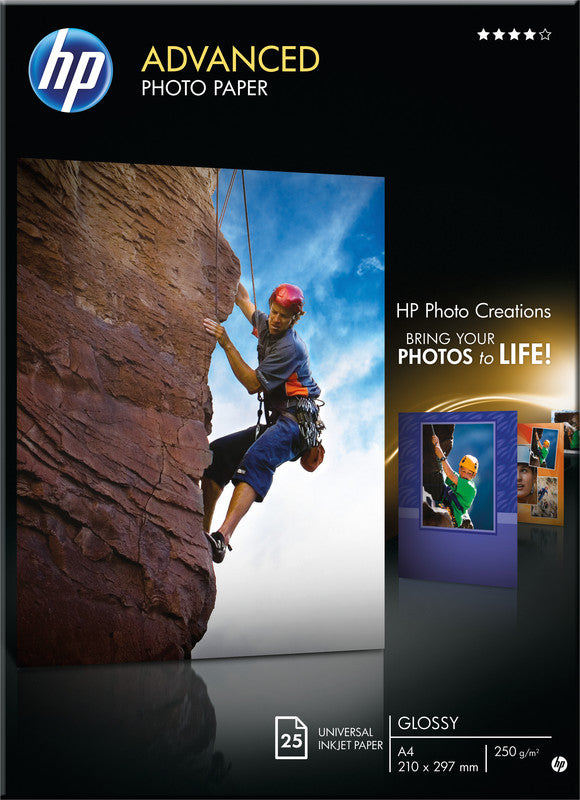 HP Advanced Fotopapier – hochglänzend, A4, 250 g/m², 25 Blatt – für Inkjet-Drucker