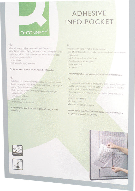 Q-connect Infotasche – 297 × 210 mm, grau, selbstklebend, für A4