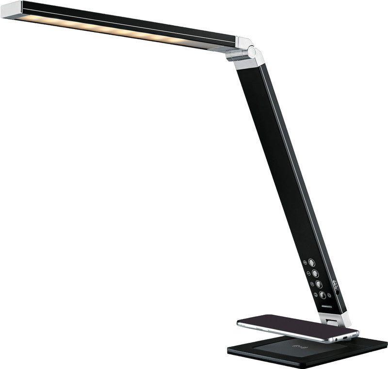 Hansa LED Tischleuchte Magic Plus – Qi & USB, 5-stufig dimmbar – 3000–6000 K – 500 lm 10 W – schwarzes Aluminium