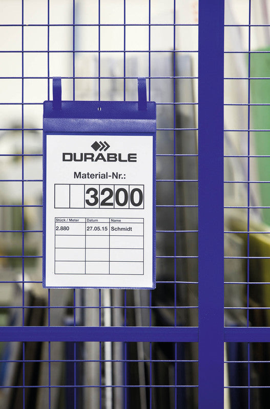 Durable Kennzeichnungstaschen – 297 × 210 mm, blau, wiederablösbar, für A4 hoch, 50er-Pack