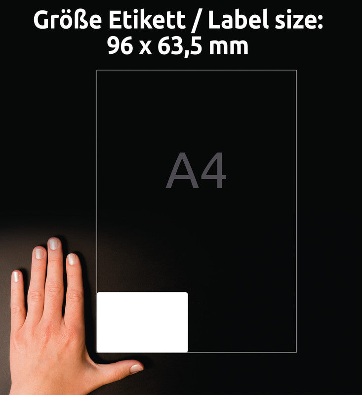 Avery Druckeretiketten, 96 mm × 64 mm, weiss, Papier, wiederablösbar, 30 Blatt (240 Etiketten)