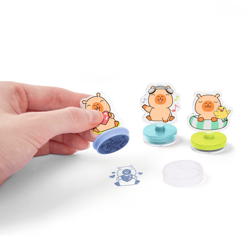 Trendhaus Motivstempel-Set – Capybara Happy Life, 4 Motive, Ø 28 mm, Kissen sortiert