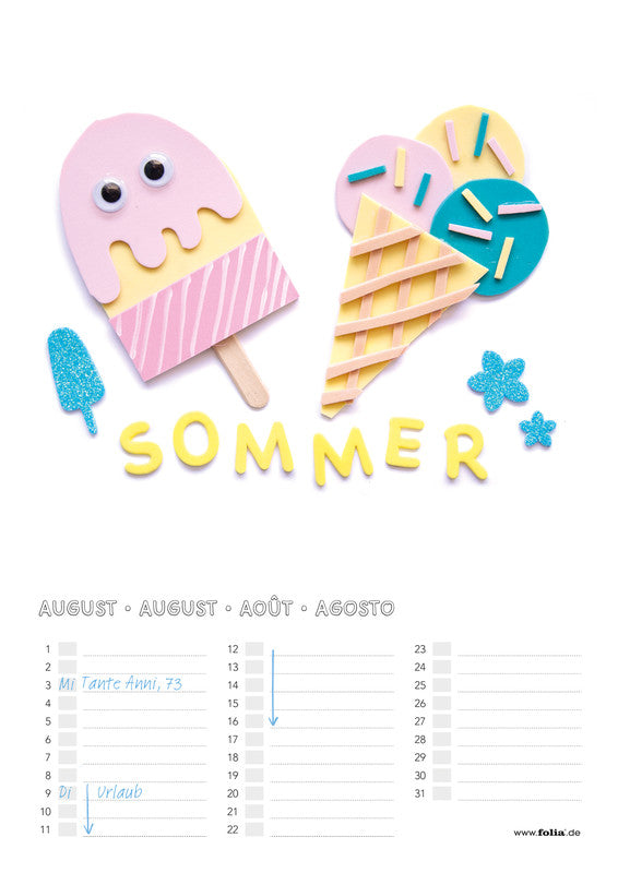 Folia Bastel-Dauerkalender immerwährend – 21 × 29,7 cm – d/f/gb – mit Tagesfeldern, mit Aufhänger