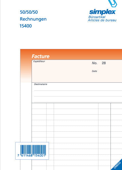 Simplex Formularblock – Rechnungen, Deutsch, 50 Blatt, A5