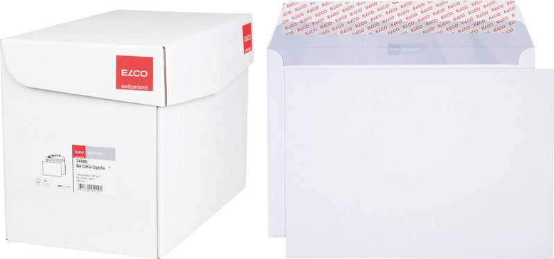 Elco Couvert B4 (353 × 250 mm), ohne Fenster, selbstklebend (Optifix), hochweiss, 120 g/m² – 250 Stk.