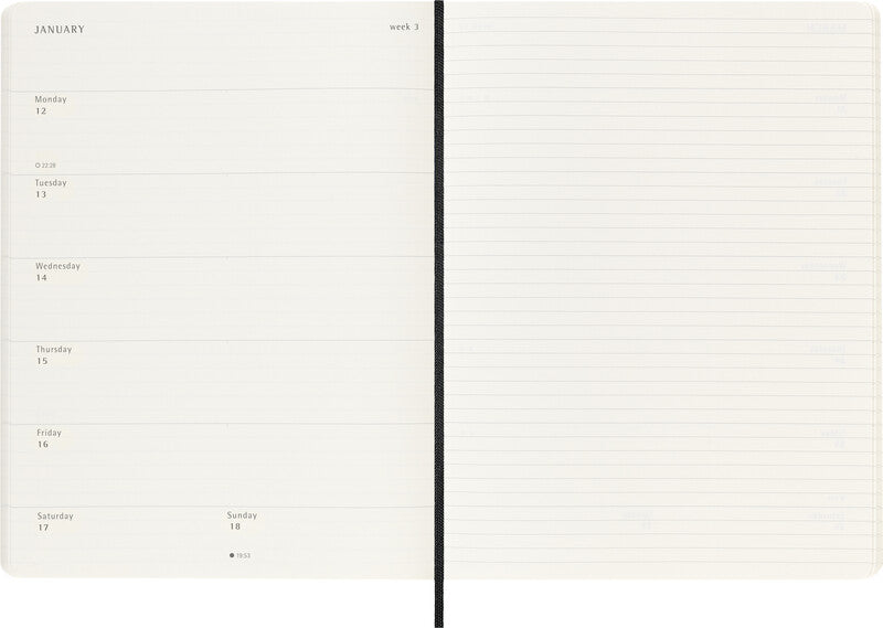 Moleskine Schüleragenda – 1 Woche/1 Seite, gebunden, 19 × 25 cm, 18 Monate Jul–Dez, Englisch, Schwarz, FSC