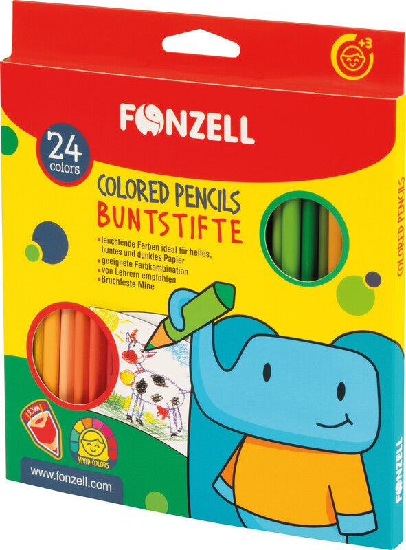 Fonzell Farbstifte-Set – 24 Farben, Dreikant, Mine Ø 3,3 mm, Kartonetui
