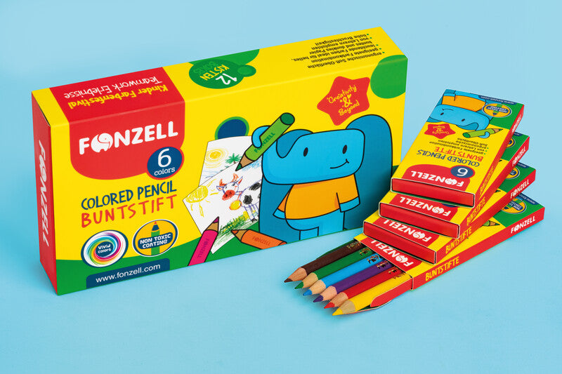 Fonzell Farbstifte-Set – 6 Farben, rund, Mine Ø 3,3 mm, Kartonetui
