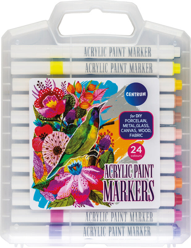 Centrum Acrylmarker – Rundspitze 1–3 mm – Mehrfarbig, 24er-Set – für Glas, Stein und Stoff