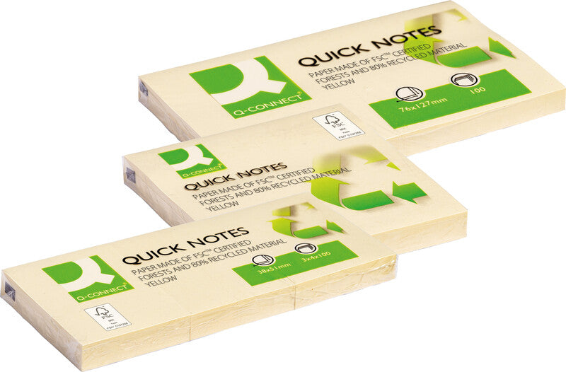 Q-Connect Haftnotizen – 76×76 mm – Gelb, 100 Blatt, Recyclingpapier