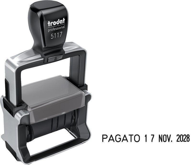 Trodat Motivstempel Professional 4.0 – Motiv: Wort- und Datum, Metall, 47 × 4 mm