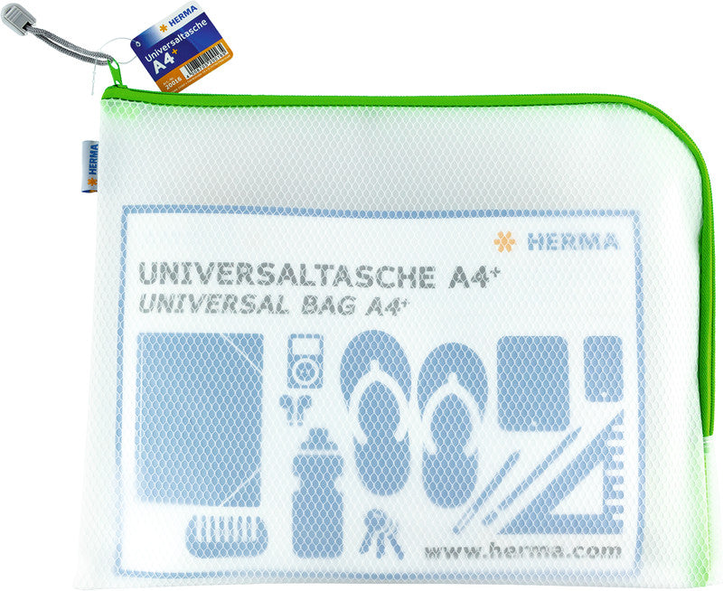 HERMA Reissverschlusstasche Etui – Grün – Kunststoff – 36 × 28 × 0,7 cm