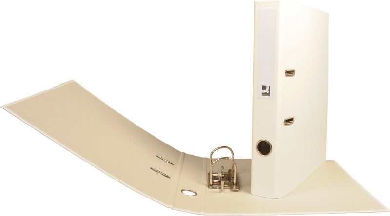 Q-connect Ordner – A4 hoch – 2-Ring Hebelmechanik, Rücken 40 mm – weiss, Karton, mit Niederhalter, FSC