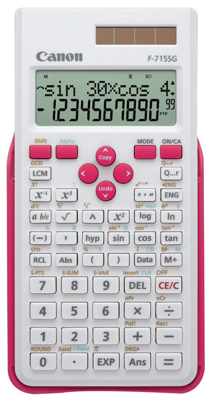 Canon Taschenrechner F-715SG – 12-stellig, 2-zeiliges LCD, Solar + Batterie, Pink, 80×165×15 mm