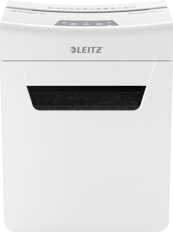 Leitz IQ 8X Protect Premium – Aktenvernichter, DIN P-4, Partikelschnitt 4 × 28 mm, 8 Blatt, 14 l, A4